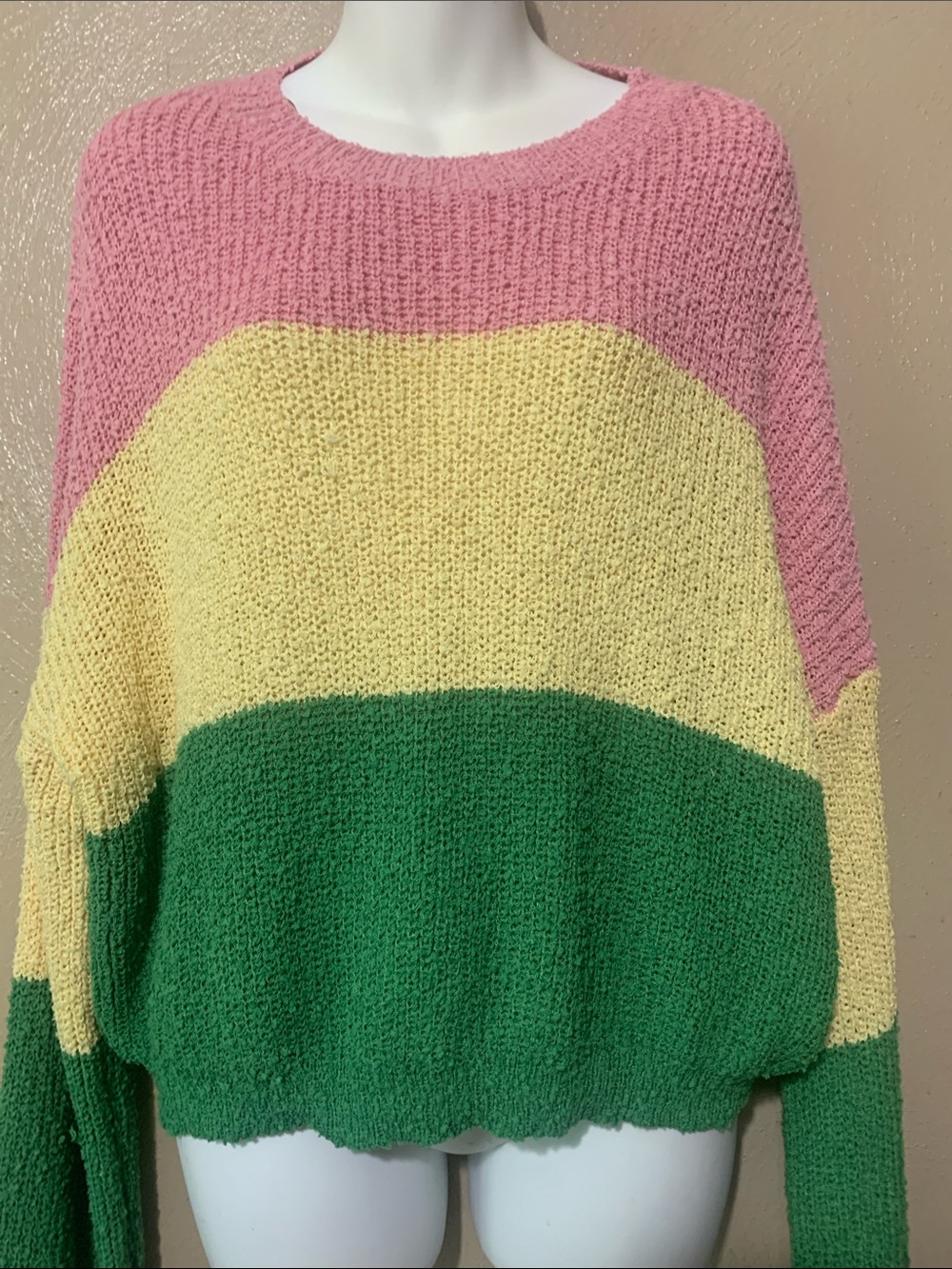 ADORA size M Pink, Yellow & Green Colorblock Crewneck Sweater
